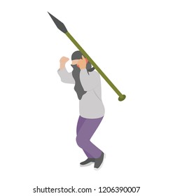 
A terrorist is running by holding arrow bow 
