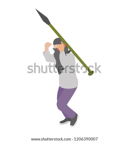 
A terrorist is running by holding arrow bow 
