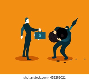 Terrorist Selling Stolen Oil. Vector Illustration