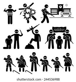 Terrorist Terrorism Suicide Bomber Stick Figure Pictogram Icons