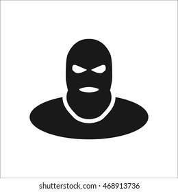 Terrorist thief in balaclava symbol sign simple icon on background
