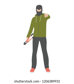 
A terrorist is threatening by pointing forwards 
