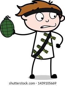 A Terrorist Throwing a Bomb - Cute Army Man Cartoon Soldier Vector Illustration