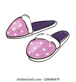 Terry slippers with hearts. A children's sketch