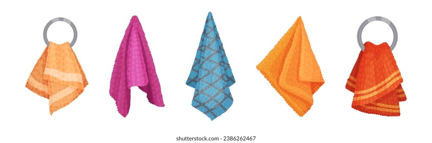 Terry Towel for Drying Body After Bath or Shower Vector Set