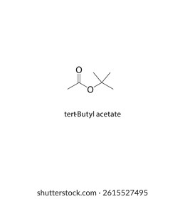 tert-Butyl acetate skeletal structure. Ester compound schematic illustration. Simple diagram, chemical formula.