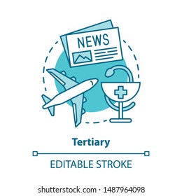 Tertiary Blue Concept Icon. Business Produce Services Idea Thin Line Illustration. Transportation, Distribution. Healthcare, Transport. Economy Sector. Vector Isolated Outline Drawing. Editable Stroke