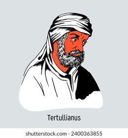 Tertullian is one of the most prominent early Christian writers and theologians. Hand drawn vector illustration