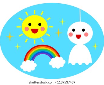 Teru Teru Bozu and rainbow
Teru Teru Bozu: Paper doll to which children pray for fine weather