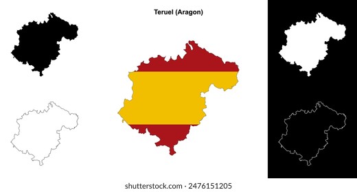 Teruel province outline map set
