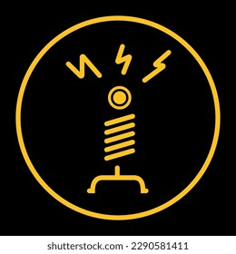 Tesla coil icon vector yellow line design on black background. 