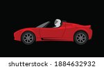 Tesla-roadster in open space. Red sports roadster on a black background. Vector image for illustrations.