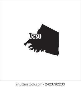 Teso Uganda map and black lettering design on white background