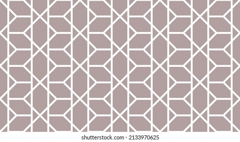 Efecto de cubo 3d Teselado con cruce de líneas verticales rectas que repiten el patrón de contornos blancos sobre un fondo marrón pálido contemporáneo, ilustración de vector geométrico
