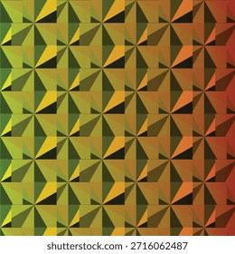 Tessellated pinwheel tiles with eight triangular segments transitioning from green to orange and red gradient.