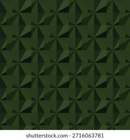 Tessellated pinwheel tiles with triangular segments in dark green and black featuring a central blue square