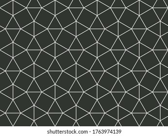 Tessellated repeating mathematical pattern of connected white squares and triangles on a dark gray background, geometric vector illustration