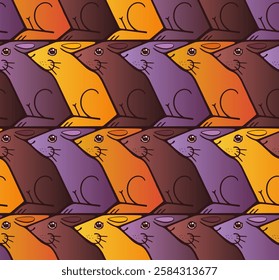 Tessellated seamless vector pattern with colourful gradient hares in flat design, inspired by Escher, perfect for textiles and wallpapers