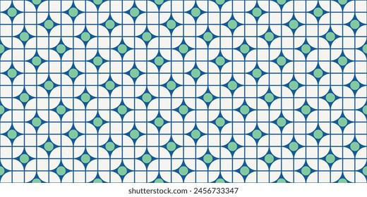 Tessellation tile pattern. Seamless beautiful contemporary Nanyang style pavement texture in vector. Blue, green and cream print and digital wallpaper resource.