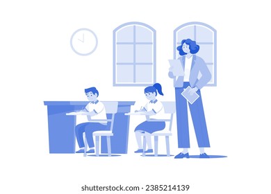 A test administrator oversees students while they take a test