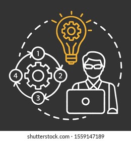 Test architects chalk concept icon. Software development idea thin line illustration. App programming. IT project managment. Senior testing professional idea. Vector isolated chalkboard illustration