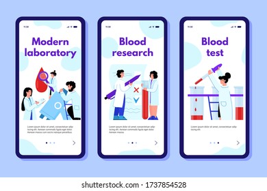 Test blood on mobile app onboarding screens.