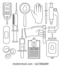 Test of blood outline set icon.Vector illustration laboratory research on white background .Vector set icon test of blood.