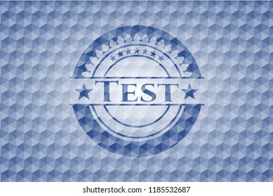 Test blue badge with geometric pattern.