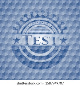 Test blue emblem or badge with abstract geometric pattern background. Vector Illustration. Detailed.