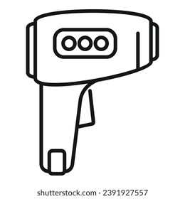 Vector de contorno del icono del dispositivo de la pistola de cuidado de prueba. Compruebe el equipo. Distancia de análisis de estado