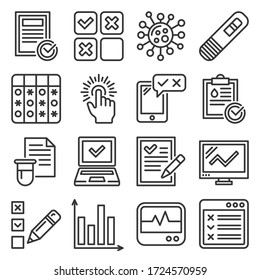 Test and Check List Icons Set. Line Style Vector