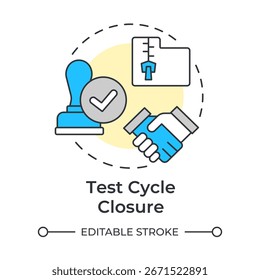 Test cycle closure multi color concept icon. Negotiation, agreement. Approving, assurance. Round shape line illustration. Abstract idea. Graphic design. Easy to use in infographic, presentation