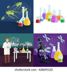 test equipment in science laboratory set, chemistry lab research concept, chemical tube and medicine liquid glass in medical experiment.Scientific pharmacy technology