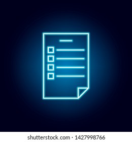 test, exam, document outline icon in neon style. elements of education illustration line icon. signs, symbols can be used for web, logo, mobile app, UI, UX