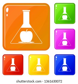 Test flask with apple icons set collection vector 6 color isolated on white background