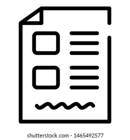 Test form icon. Outline test form vector icon for web design isolated on white background