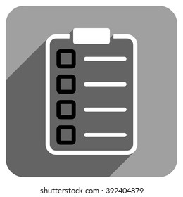 Test Form long shadow vector icon. Style is a flat test form iconic symbol on a gray square background.