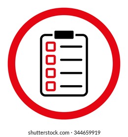 Test Form vector icon. Style is bicolor flat rounded symbol, intensive red and black colors, rounded angles, white background.