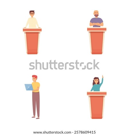 Test game icons set cartoon vector. People testing game application. Entertainment, pastime