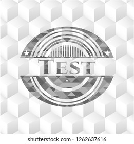 Test grey emblem. Retro with geometric cube white background