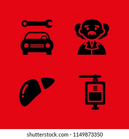test icon. 4 test set with biology, blood, mechanic and physics vector icons for web and mobile app