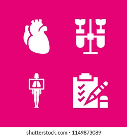 test icon. 4 test set with exam, chemistry, lung and blood vector icons for web and mobile app