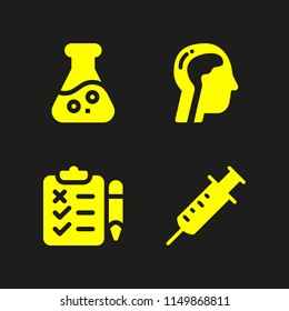 test icon. 4 test set with flask, syringe, exam and biology vector icons for web and mobile app