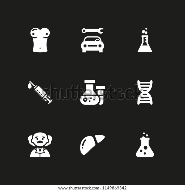 test icon. 9 test set with\
biology, lab, experiment and mechanic vector icons for web and\
mobile app