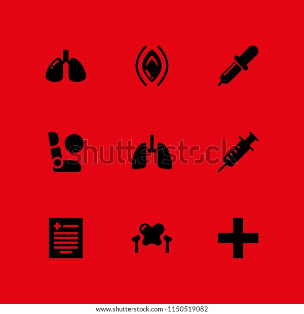test icon. 9 test set with\
lung, airbag, cross mark and checkup vector icons for web and\
mobile app