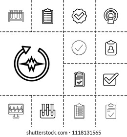 Test icon. collection of 13 test outline icons such as tick, clipboard, checklist, mri. editable test icons for web and mobile.