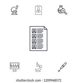 Test icon. collection of 7 test outline icons such as microscope, pipette, clipboard, heartbeat. editable test icons for web and mobile.