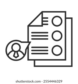 Test icon, Job interview symbol outline icon, editable vector illustration and transparent graphic element. Isolated on white background