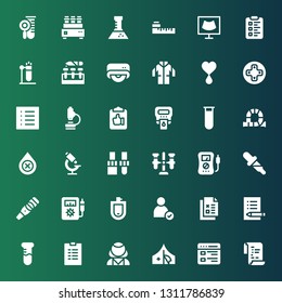 test icon set. Collection of 36 filled test icons included List, Red cross, Psychologist, Test tube, Exam, Checklist, Check, Urinal, Voltmeter, Pregnancy Dropper, Microscope