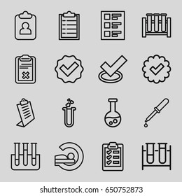 Test icons set. set of 16 test outline icons such as clipboard, pipette, mri, checklist